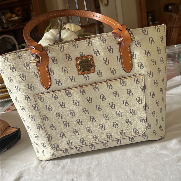Dooney & Bourke Beige and Brown Logo Tote - Picture 1 of 10